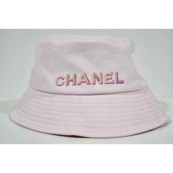Chanel 22P Pink Denim Crystal Sequin CC Logo Sun Cloche Bucket Hat Medium M main image 8
